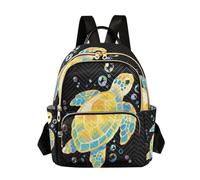 Nexawaveo Quilted Backpack for Women Carry-On 14 Inch Laptop bag Lightweight Work Daypack Retro Swan Flowers, Sea Turtle Dark, S, Rucksack Backpacks