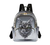 Nexawaveo Quilted Backpack for Women Carry-On 14 Inch Laptop bag Lightweight Work Daypack Retro Swan Flowers, Silver Cat, S, Rucksack Backpacks