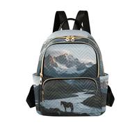 Nexawaveo Quilted Backpack for Women Carry-On 14 Inch Laptop bag Lightweight Work Daypack Retro Swan Flowers, River and Horse, S, Rucksack Backpacks
