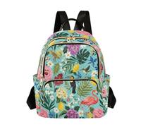 Nexawaveo Quilted Backpack for Women Carry-On 14 Inch Laptop bag Lightweight Work Daypack Retro Swan Flowers, Rose Floral Leaf Birds Teal, S, Rucksack Backpacks