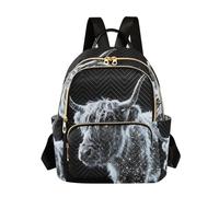 Nexawaveo Quilted Backpack for Women Carry-On 14 Inch Laptop bag Lightweight Work Daypack Retro Swan Flowers, Silver Highland Cow Black, M, Rucksack Backpacks