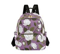 Nexawaveo Quilted Backpack for Women Carry-On 14 Inch Laptop bag Lightweight Work Daypack Retro Swan Flowers, Rose Leaf Purple, S, Rucksack Backpacks
