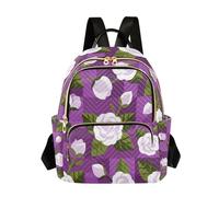 Nexawaveo Quilted Backpack for Women Carry-On 14 Inch Laptop bag Lightweight Work Daypack Retro Swan Flowers, Roses Purple, M, Rucksack Backpacks