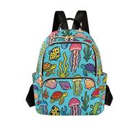 Nexawaveo Quilted Backpack for Women Carry-On 14 Inch Laptop bag Lightweight Work Daypack Retro Swan Flowers, Sea Animals Dots Blue, S, Rucksack Backpacks