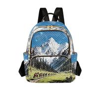 Nexawaveo Quilted Backpack for Women Carry-On 14 Inch Laptop bag Lightweight Work Daypack Skulls Butterfly Floral Dark, Trees Snow Horses, M, Rucksack Backpacks