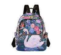 Nexawaveo Quilted Backpack for Women Carry-On 14 Inch Laptop bag Lightweight Work Daypack Skulls Butterfly Floral Dark, Swan Colorful Floral, S, Rucksack Backpacks