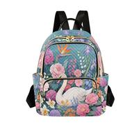 Nexawaveo Quilted Backpack for Women Carry-On 14 Inch Laptop bag Lightweight Work Daypack Skulls Butterfly Floral Dark, Swan Floral Teal, M, Rucksack Backpacks