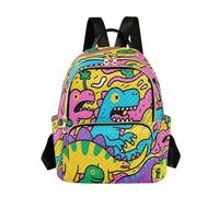 Nexawaveo Quilted Backpack for Women Carry-On 14 Inch Laptop bag Lightweight Work Daypack Stylized African Woman Gold, Cartoon Dinos Yellow, S, Rucksack Backpacks