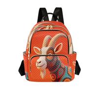 Nexawaveo Quilted Backpack for Women Carry-On 14 Inch Laptop bag Lightweight Work Daypack Trendy Dog Orange, 3d Pattern Goat Red, S