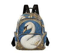 Nexawaveo Quilted Backpack for Women Carry-On 14 Inch Laptop bag Lightweight Work Daypack Vintage Cranes Purple, Vintage Swan Bluegold, S, Rucksack Backpacks