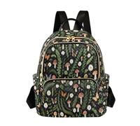 Nexawaveo Quilted Backpack for Women Carry-On 14 Inch Laptop bag Lightweight Work Daypack Watercolor Cat White, Mushroom Butterfly Dark Green-1, S, Rucksack Backpacks