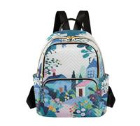 Nexawaveo Quilted Backpack for Women Carry-On 14 Inch Rainbow Snowflake, Vibrant Village Blue, S, Rucksack Backpacks