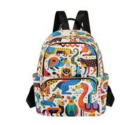 Nexawaveo Quilted Backpack for Women Floral Birds Pattern Carry-On 14 Inch Laptop Backpack, Geometric Animals Beige, M, Rucksack Backpacks