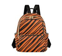 Nexawaveo Quilted Backpack for Women Night Iris Purple Red Carry-On 14 Inch Laptop Backpack, Orange Black Stripes, M, Rucksack Backpacks