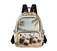 Nexawaveo Quilted Backpack for Women Night Iris Purple Red Carry-On 14 Inch Laptop Backpack, Panda on Beach Cute, M, Rucksack Backpacks