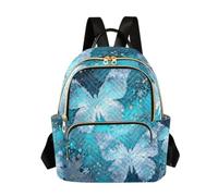 Nexawaveo Quilted Backpack Women 14 Inch Lightweight Daypack Black Cat Blue, Blue Butterflies Art, S