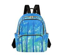 Nexawaveo Quilted Backpack Women 14 Inch Lightweight Daypack Black Cat Blue, Blue Forest Art-2, S