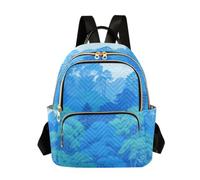 Nexawaveo Quilted Backpack Women 14 Inch Lightweight Daypack Black Cat Blue, Blue Forest Art, S