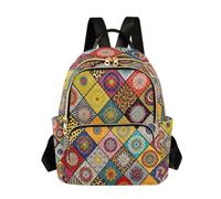Nexawaveo Quilted Backpack Women 14 Inch Lightweight Daypack Classic Portrait Kitten Art, Abstract Tiles Design, S