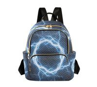 Nexawaveo Quilted Backpack Women 14 Inch Lightweight Daypack Classic Portrait Kitten Art, Blue and White Lightning, S