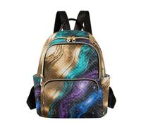 Nexawaveo Quilted Backpack Women 14 Inch Lightweight Daypack Cute Kittens Oriental Style, Cosmic Swirl Art Gold, S