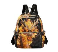 Nexawaveo Quilted Backpack Women 14 Inch Lightweight Daypack Dynamic Horse Herd River Scene, Dragon and Fire on Dark, S, Rucksack Backpacks