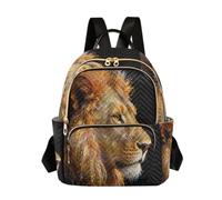 Nexawaveo Quilted Backpack Women 14 Inch Lightweight Daypack Neon Floral Butterfly Pattern, Lion Portrait Black, M, Rucksack Backpacks