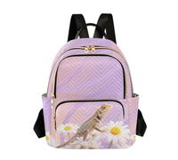 Nexawaveo Quilted Backpack Women 14 Inch Lightweight Daypack Neon Floral Butterfly Pattern, Lizard Pastel, M, Rucksack Backpacks