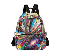 Nexawaveo Quilted Backpack Women 14 Inch Lightweight Daypack Red Crabs Dark, Psychedelic Galaxy Art, S