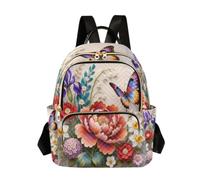 Nexawaveo Quilted Backpack Women 14 Inch Lightweight Daypack Serene Sunset Silhouetten Orange, 3d Floral Butterfly Art, S