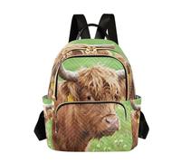 Nexawaveo Quilted Backpack Women 14 Inch Lightweight Daypack Sugar Skull Red Blue Dark, Highland Cattle Green, M, Rucksack Backpacks
