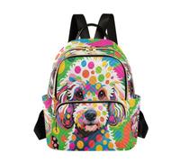 Nexawaveo Quilted Backpack Women 14 Inch Lightweight Daypack Water Buffaloes Drinking Water, Vibrant Dog Art Dots, S