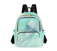 Nexawaveo Quilted Backpack Women 14 Inch Lightweight Daypack Wolf and Fire Scene Black, Watercolor Jellyfish Art Turquoise, S
