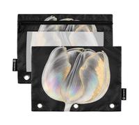 Nexawaveo Silver Tulip on Dark 2Pack Pencil Pouch Set for 3 Ring Binder Smooth Zipper with Clear PVC Window Pencil Case for School Supplies