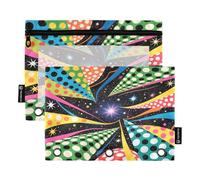 Nexawaveo Starry Dots Space 2Pack Pencil Pouch Set for 3 Ring Binder Smooth Zipper with Clear PVC Window Pencil Case for School Supplies