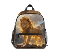 Nexawaveo Toddler Backpack Kids Preschool Daypack Kindergarten Backpacks with Name Tag for Boys Girls, Epic Lion Gold, S