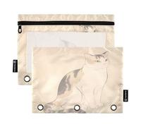 Nexawaveo Traditional Cat Sketch Beige 2Pack Pencil Pouch Set for 3 Ring Binder Smooth Zipper with Clear PVC Window Pencil Case for School Supplies