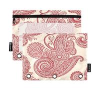 Nexawaveo Traditional Paisley Cream 2Pack Pencil Pouch Set for 3 Ring Binder Smooth Zipper with Clear PVC Window Pencil Case for School Supplies