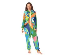 Nexawaveo Ultra Soft Fleece Onesie Pajama for Adults Cozy Hooded Footed Full Body Jumpsuit with Pocket, Modern Art Parrot Colorful Dots, XXL