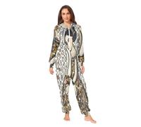 Nexawaveo Ultra Soft Fleece Onesie Pajama for Adults Retro Floral Crescent Blue Cozy Hooded Footed Full Body Jumpsuit with Pocket, Mosaic Pattern Lady Earthy Colors, Medium