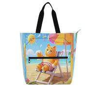 Nexawaveo Waterproof Piano Bag for Lessons Cartoon Orange Cat with Beer Music Tote with Zipper Pockets for Sheet Music & Books