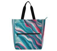 Nexawaveo Waterproof Piano Bag for Lessons Cartoon Planets Space Dark Blue Music Tote with Zipper Pockets for Sheet Music & Books, Abstract Fluid Turquoise Red, One Size