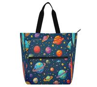 Nexawaveo Waterproof Piano Bag for Lessons Cartoon Planets Space Dark Blue Music Tote with Zipper Pockets for Sheet Music & Books
