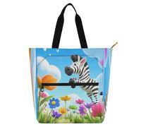Nexawaveo Waterproof Piano Bag for Lessons Cartoon Zebra Colorful Flowers Music Tote with Zipper Pockets for Sheet Music & Books