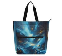 Nexawaveo Waterproof Piano Bag for Lessons Cosmic Abstract Blue Gold Music Tote with Zipper Pockets for Sheet Music & Books