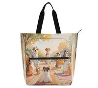 Nexawaveo Waterproof Piano Bag for Lessons Dog Heads Cute Music Tote with Zipper Pockets for Sheet Music & Books, Cute Dogs Doing Yoga in Park, One Size