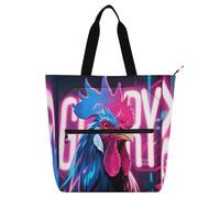 Nexawaveo Waterproof Piano Bag for Lessons Glowing Big Cat Nebula Music Tote with Zipper Pockets for Sheet Music & Books, Neon Rooster, One Size