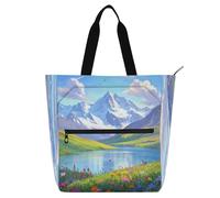 Nexawaveo Waterproof Piano Bag for Lessons Lake Landscape with Colorful Flowers Music Tote with Zipper Pockets for Sheet Music & Books