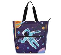 Nexawaveo Waterproof Piano Bag for Lessons Music Tote with Zipper Pockets for Sheet Music & Books, Cartoon Astronaut in Cosmic Purple, One Size
