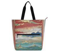 Nexawaveo Waterproof Piano Bag for Lessons Music Tote with Zipper Pockets for Sheet Music & Books, Sea and Red Landscape, One Size